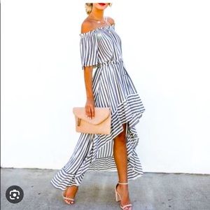 Vici Collection high low striped dress with off shoulders